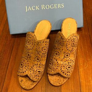 Jack Rogers cork wedges size 8.5, new and unworn. Open toes, comfortable leather